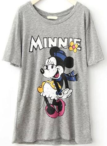 Romwe Dancing Mickey Print Grey T-shirt