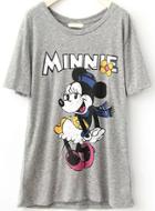 Romwe Dancing Mickey Print Grey T-shirt