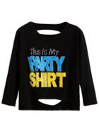 Romwe Black Letters Print Cut Out T-shirt