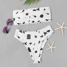 Romwe Bandeau Top With High Waist Bikini Set