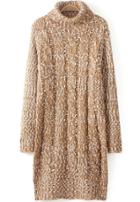 Romwe High Neck Cable Knit Coffee Sweater