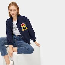 Romwe Bear Patched Single Breasted Jacket