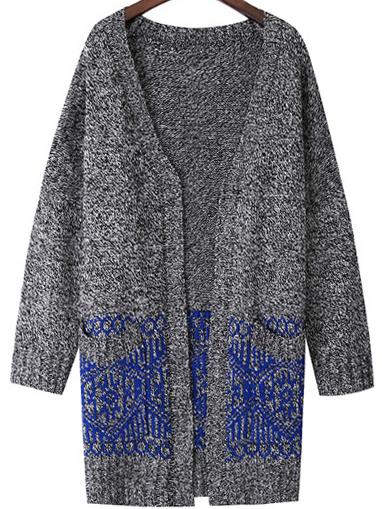 Romwe Pockets Long Grey Blue Coat