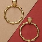 Romwe Brushed Gold Bamboo Detail Hoop Stud Back Earrings