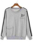 Romwe Ruler Embroidered Pocket Sweatshirt