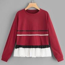 Romwe Ruffle Trim Contrast Taped Sweatshirt