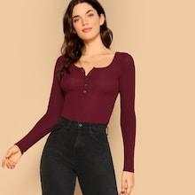 Romwe Rib Knit Henley Shirt