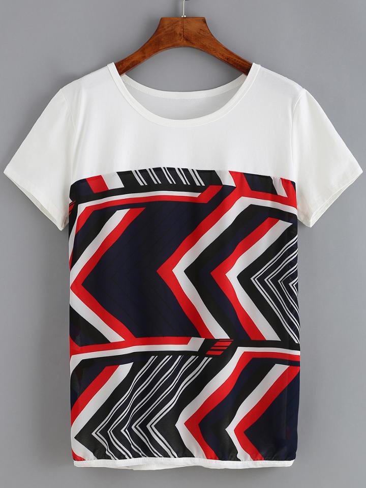 Romwe Geometric Print White T-shirt