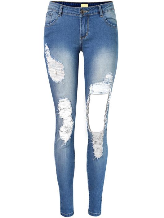 Romwe Bleached Distressed Denim Pant