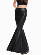 Romwe Women Black Skinny Pu Leather Fishtail Skirt