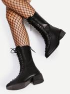 Romwe Square Toe Lace Up Mid Calf Boots