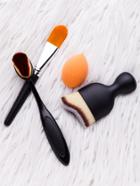 Romwe Black And Orange Makeup Brush Set With Blending Sponge