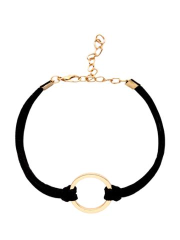 Romwe Black Round Charm Suede String Bracelet
