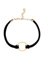 Romwe Black Round Charm Suede String Bracelet