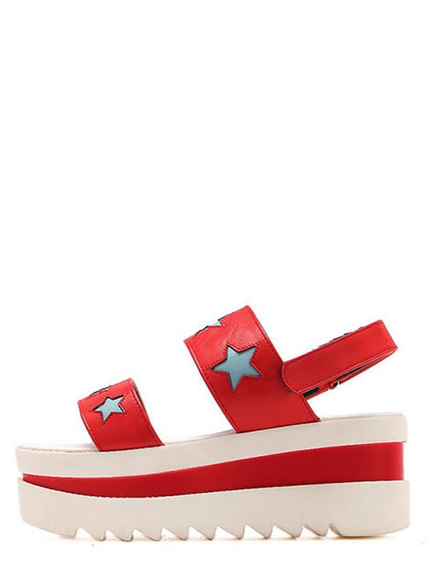 Romwe Red Star Print Platform Sandals