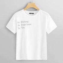 Romwe Rolled Up Sleeve Be Fearless Print Tee