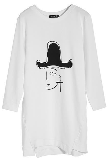 Romwe Graffiti Man White Long Tee