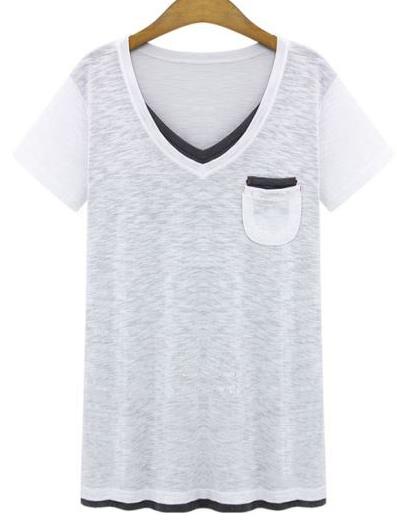 Romwe 2 In 1 Short Sleeve T-shirt - White