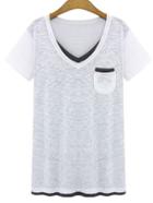 Romwe 2 In 1 Short Sleeve T-shirt - White