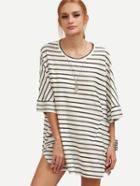 Romwe Black Striped Dual Pocket Oversized T-shirt