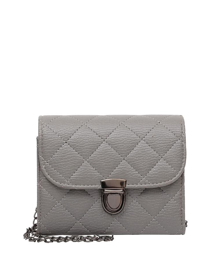 Romwe Push Lock Quilted Pu Crossbody Chain Bag