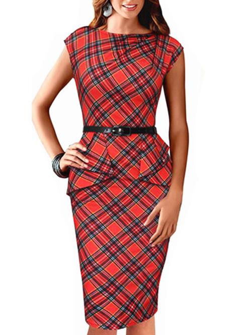 Romwe Plaid Peplum Waist Straight Dress