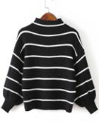 Romwe Mock Neck Striped Black Sweater