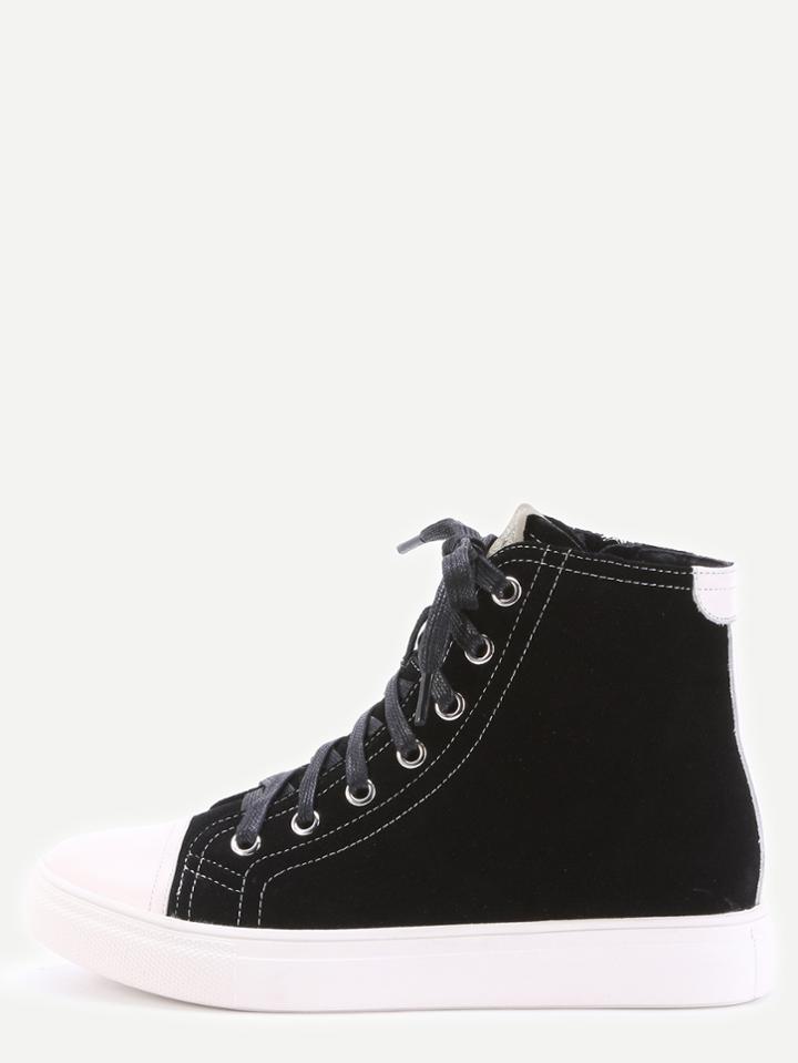 Romwe Black Genuine Leather Lace Up High Top Sneakers