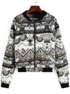 Romwe Tribal Embroidered Zipper Loose Jacket