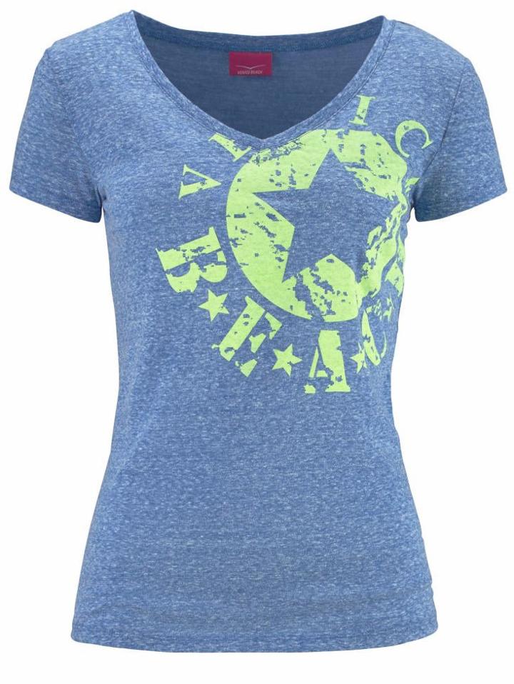 Romwe Star Logo Print T-shirt - Blue