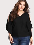 Romwe Double Plunge Open Shoulder Blouse