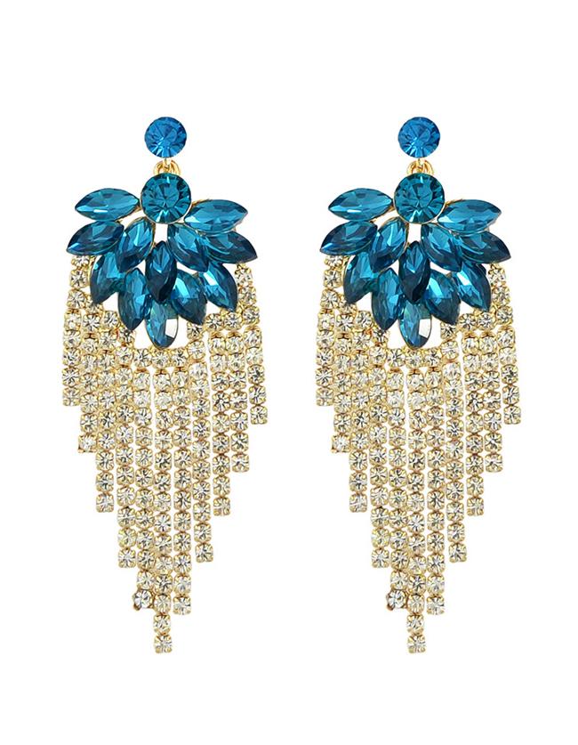 Romwe Blue Beautiful Rhinestone Long Earrings