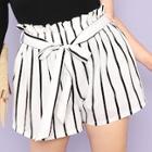 Romwe Plus Vertical-stripe Frill Belted Shorts