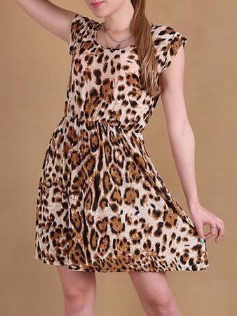 Romwe Cap Sleeve Leopard A-line Dress