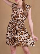 Romwe Cap Sleeve Leopard A-line Dress