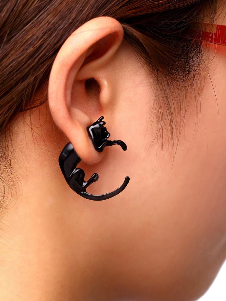 Romwe Black Punk Style Cat Single Earring