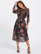 Romwe Floral Mesh Dress With Liner Cami