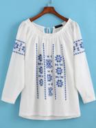 Romwe Long Sleeve Snowflake Embroidered Top