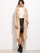 Romwe Light Khaki Lapel Pocket Self Tie Long Coat