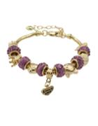Romwe Purple Rhinestone Beads Charms Bracelet