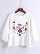 Romwe Embroidered Flower Raw Hem Top