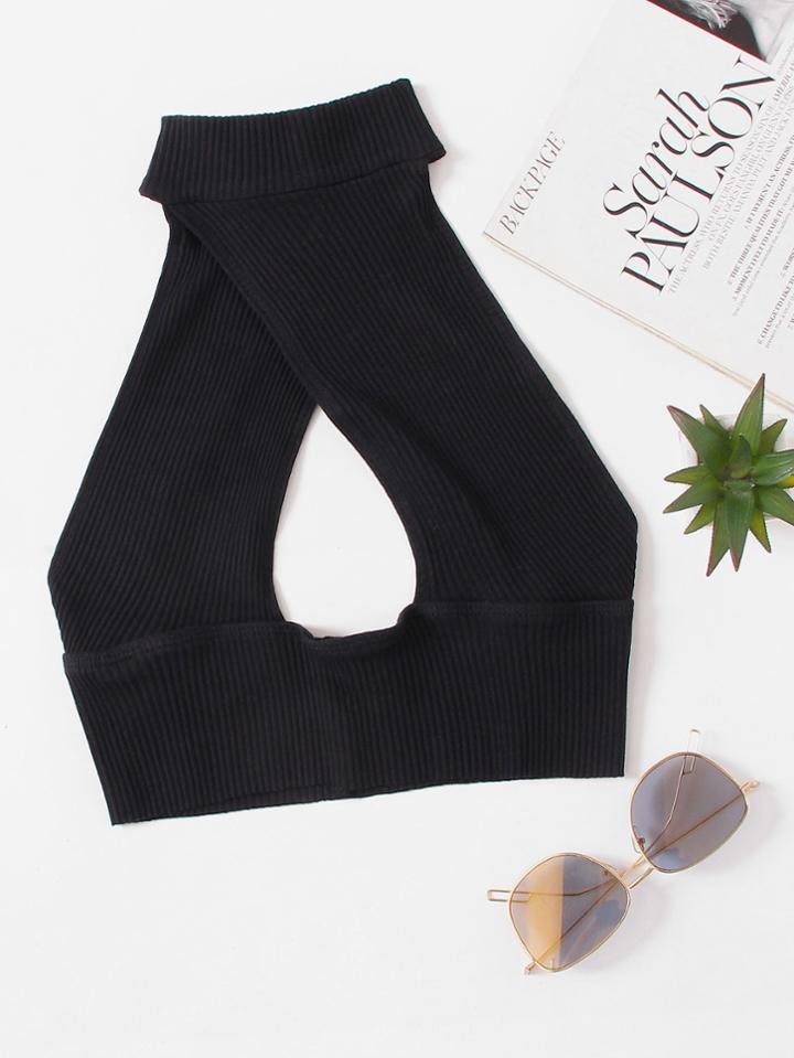 Romwe Button Back Open Back Turtleneck Knit Top