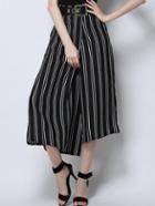 Romwe High Waist Wide Leg Vertical Striped Black Pant