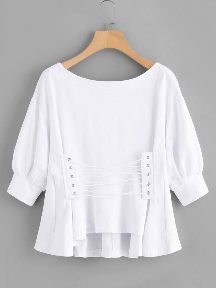 Romwe Eyelet Lace Up High Neck Top