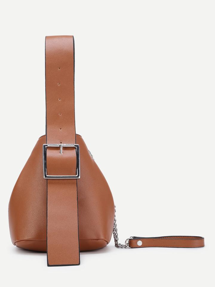Romwe Pu Bucket Crossbody Bag With Chain Handle