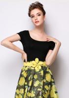 Romwe Scoop Neck Slim Black T-shirt