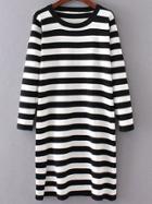 Romwe Black And White Striped Sweater Dress
