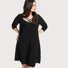 Romwe Plus Criss Cross Front Quarter Sleeve Dress