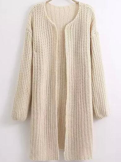 Romwe Long Sleeve Chunky Knit Beige Coat