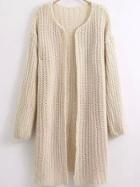 Romwe Long Sleeve Chunky Knit Beige Coat